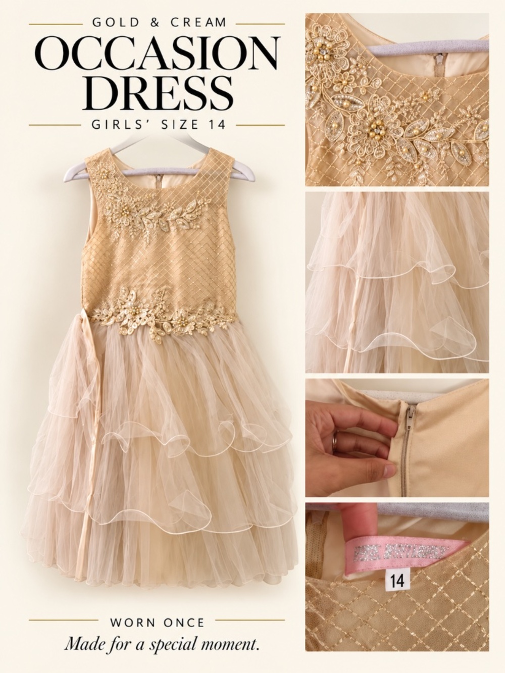 Girls’ Gold & Cream Dress